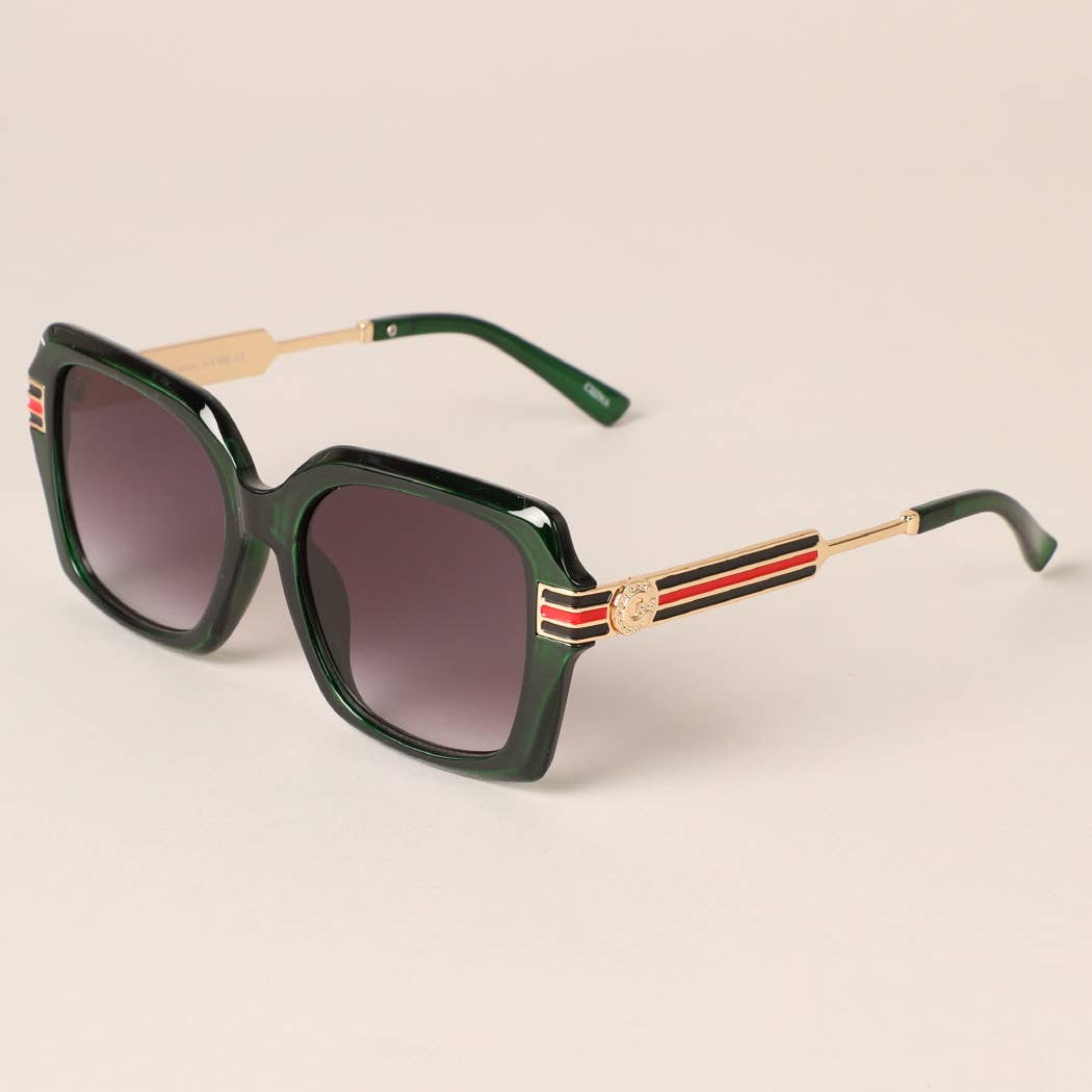 Women's Square Sunglasses with Green/Red Stripe