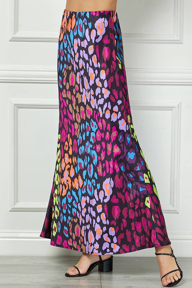 Colorful Leopard Print Long Skirt