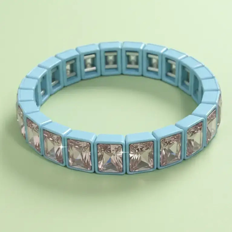 Taylor Elliott Designs - Blue Enamel Stretch Bracelet - Rectangle Gems - Estelle -l