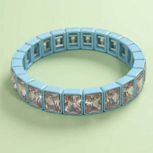 Taylor Elliott Designs - Blue Enamel Stretch Bracelet - Rectangle Gems - Estelle -l