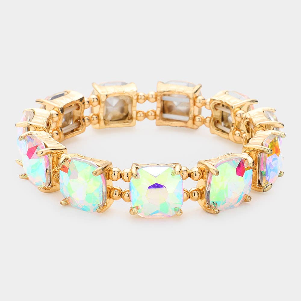 Clear -Cushion Cut Square Stone Stretch Bracelet