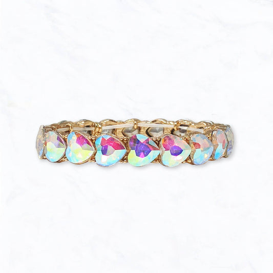 Iridescent AB Crystal Hearts Stretch Bracelet