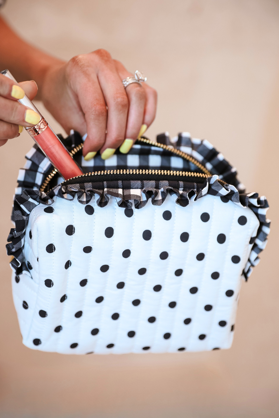 Jess Lea - Gingham Polka Dot Quilted Ruffle Bag