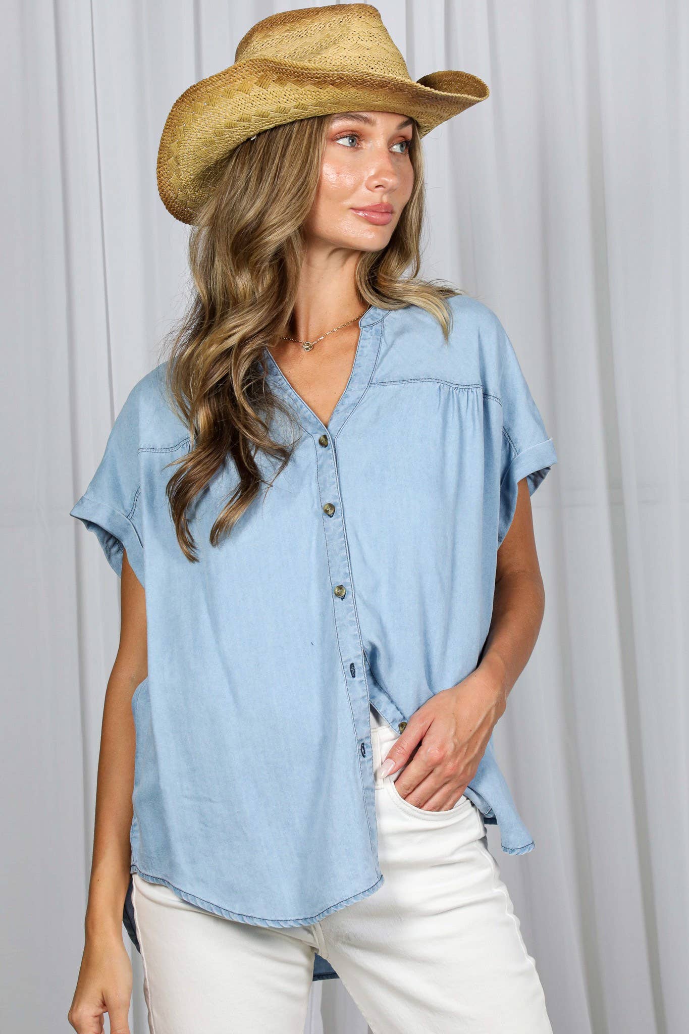 Tencel Chambray Button Up Top