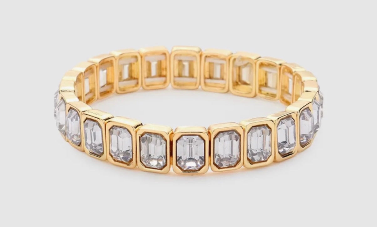 Clear Emerald Cut Stone Stretch Bracelet