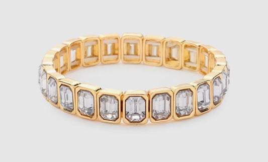 Clear Emerald Cut Stone Stretch Bracelet