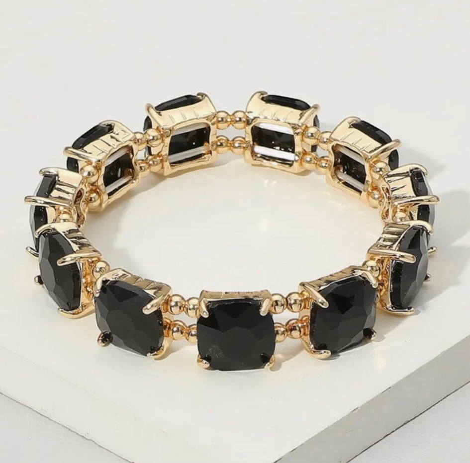 Black- Cushion Square Stone Bracelet