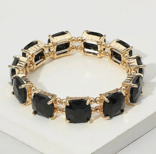 Black- Cushion Square Stone Bracelet
