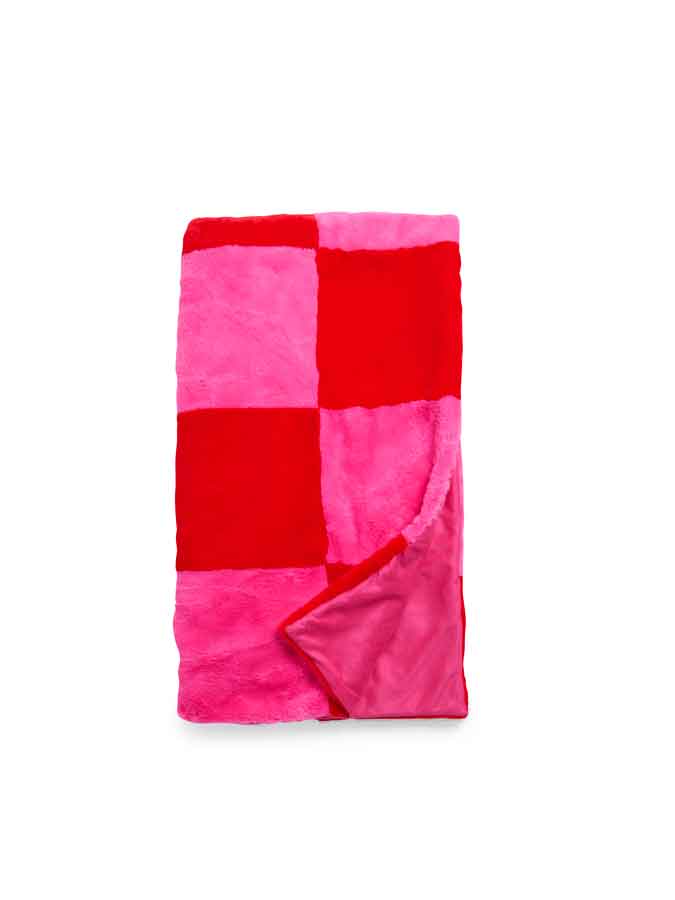 Pink Red Checketed FAUX FUR THROW