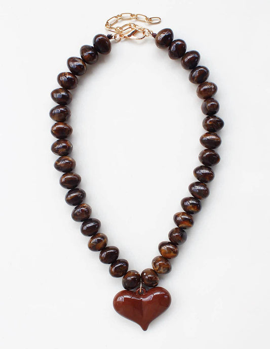 Brown Beaded Heart Necklace
