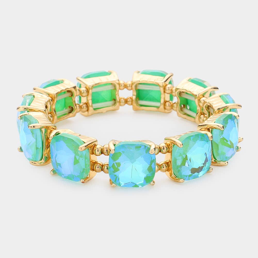 Clear -Cushion Cut Square Stone Stretch Bracelet