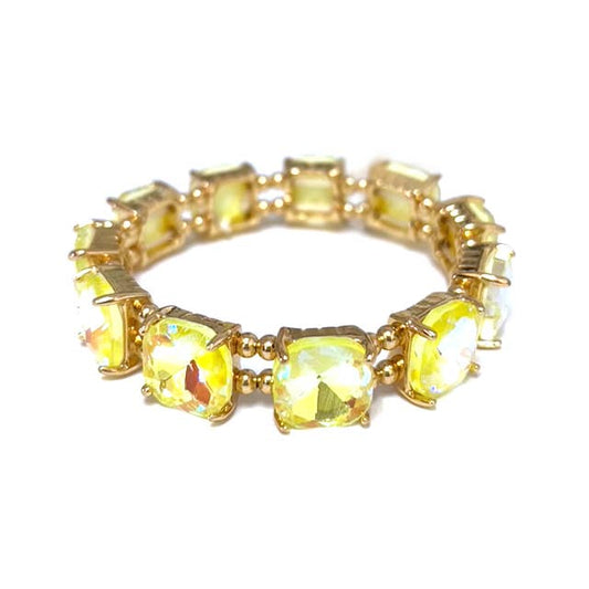 Yellow- Cushion Cut Glass Crystal Linked Stretch Bracelet