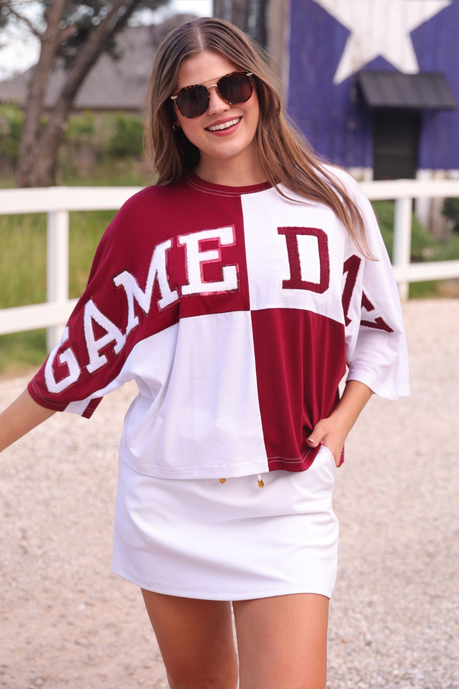 Jess Lea- Game Day Color Block Top- Maroon