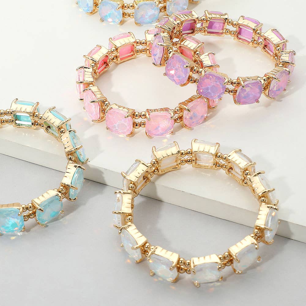 Clear -Cushion Cut Square Stone Stretch Bracelet