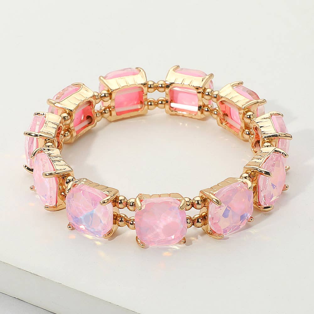 Clear -Cushion Cut Square Stone Stretch Bracelet
