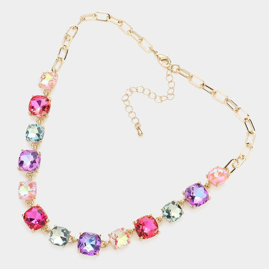 Pastels Cushion Square Stone Necklace