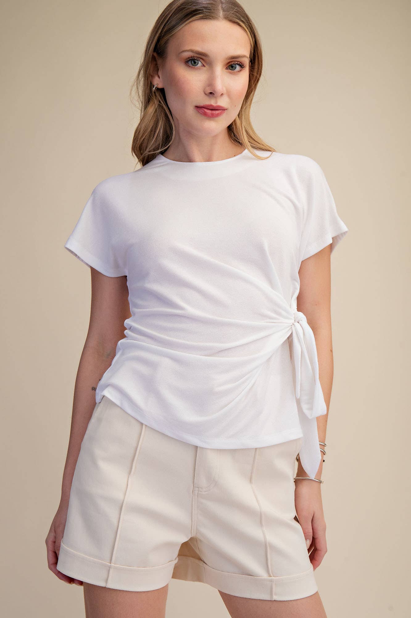 White- Knotted Tie Light Knit Top