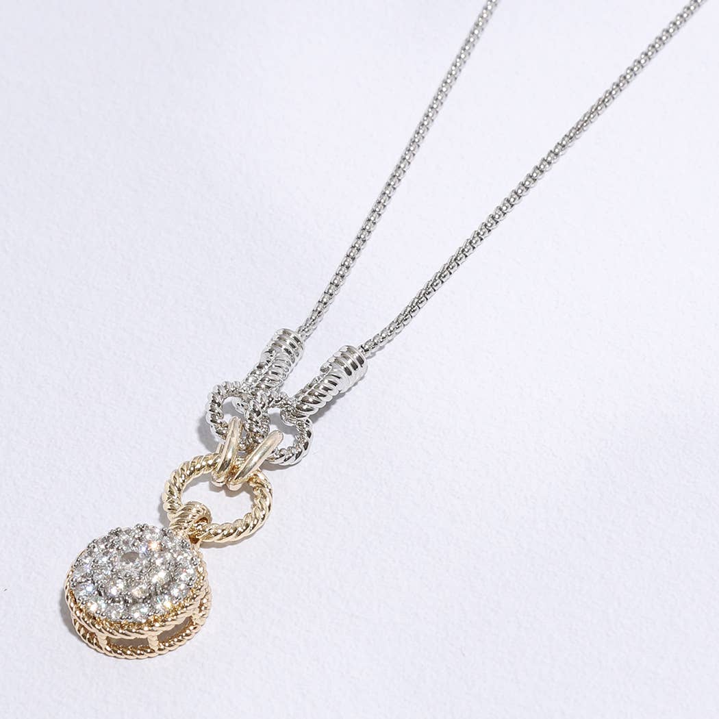 Round Pave Pendant Chain Necklace