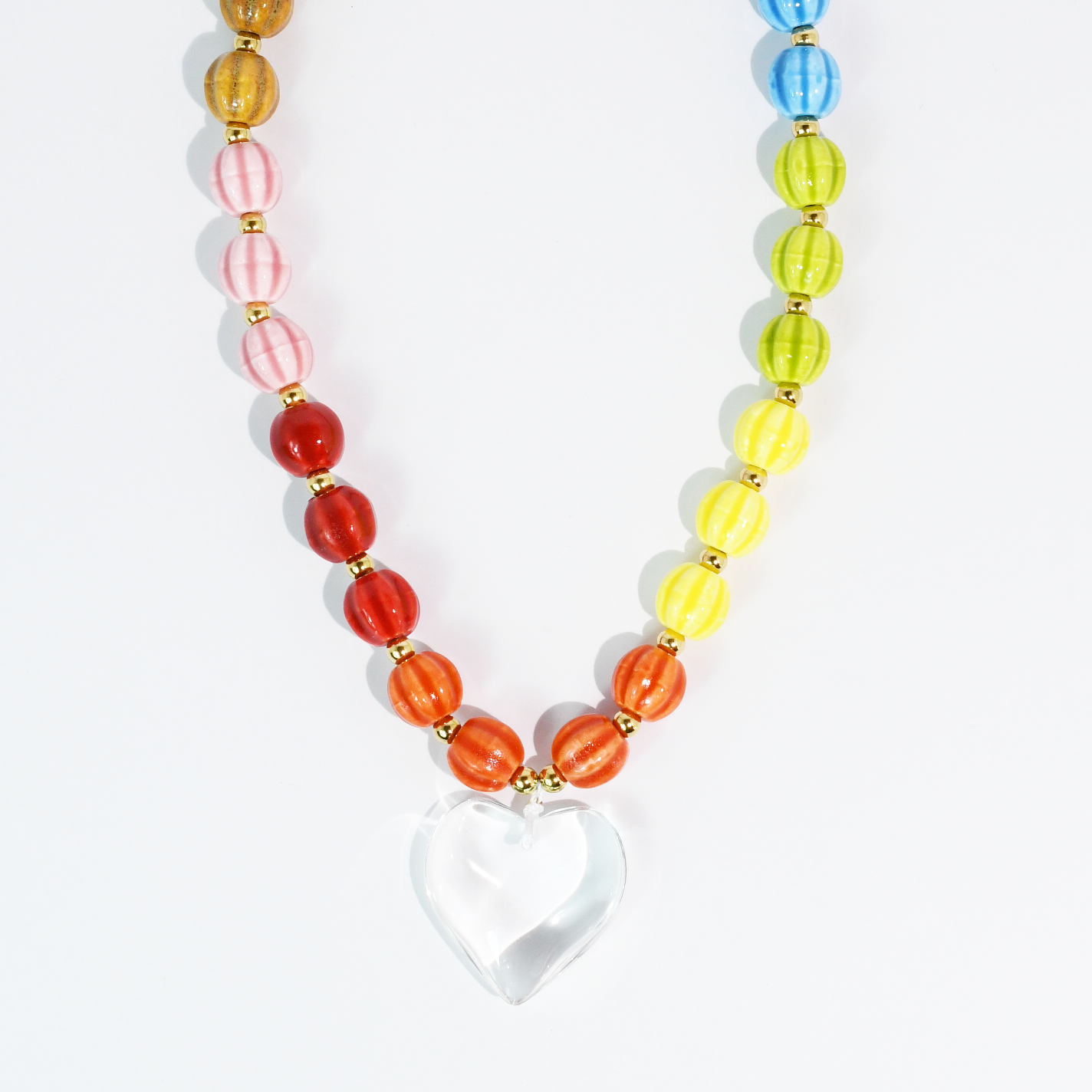 Rainbow Happy Heart Necklace with Clear Heart