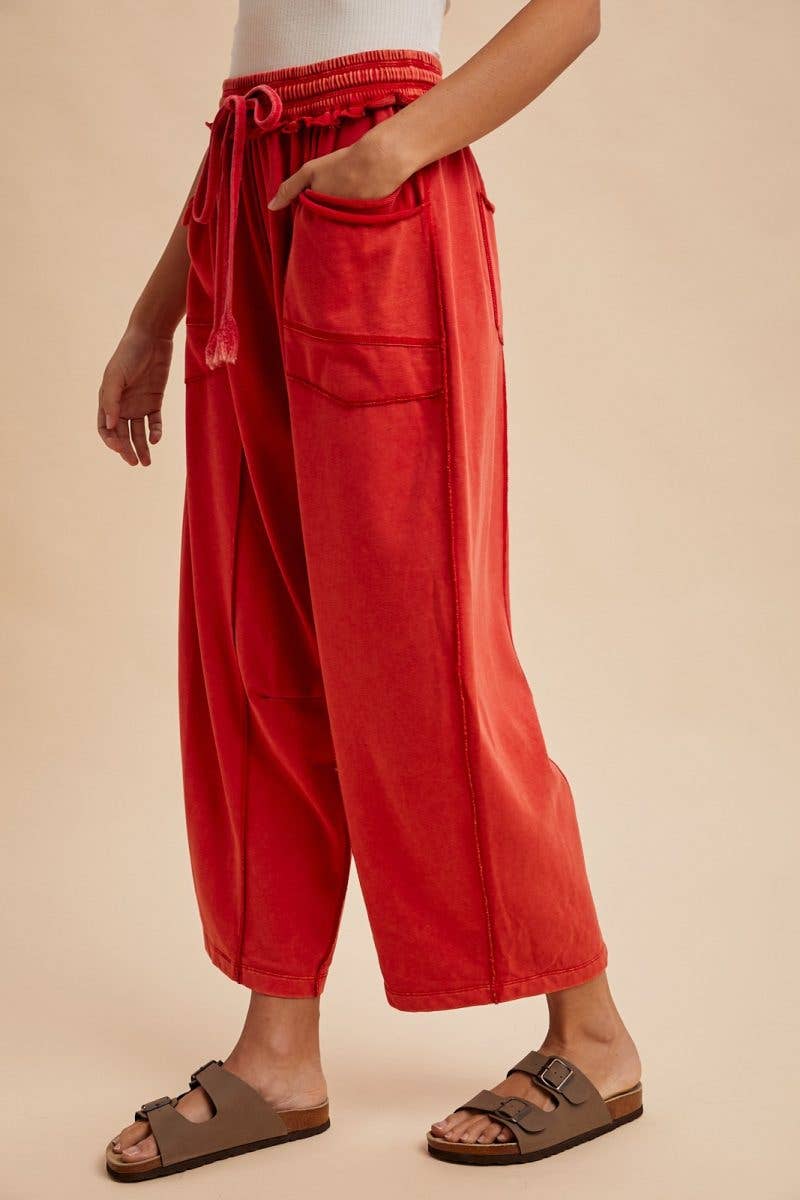 Red Mineral Wash Barrel Fit Utility Knit Pants