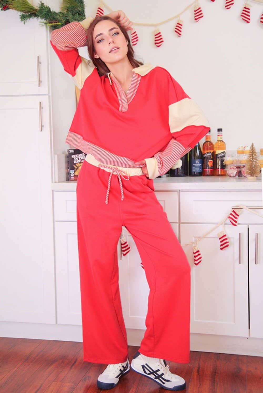 VERY J - Color Block Casual Knit Top & Pants Set