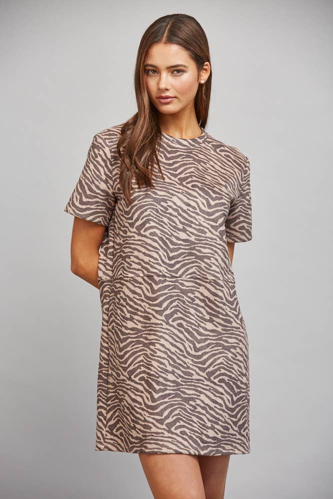 Brown Zebra Faux Suede Dress