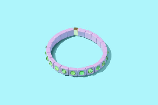 Enamel Stretch Bracelet - Small Circle Stones -purple