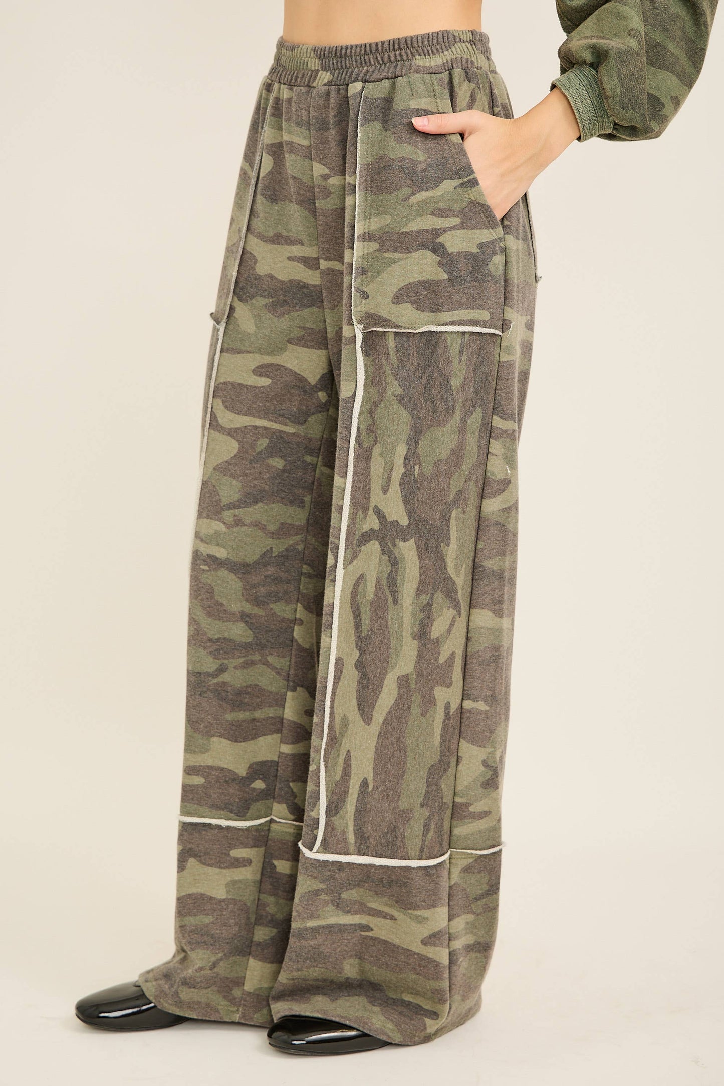 Washed Camo Terry Wideleg pants