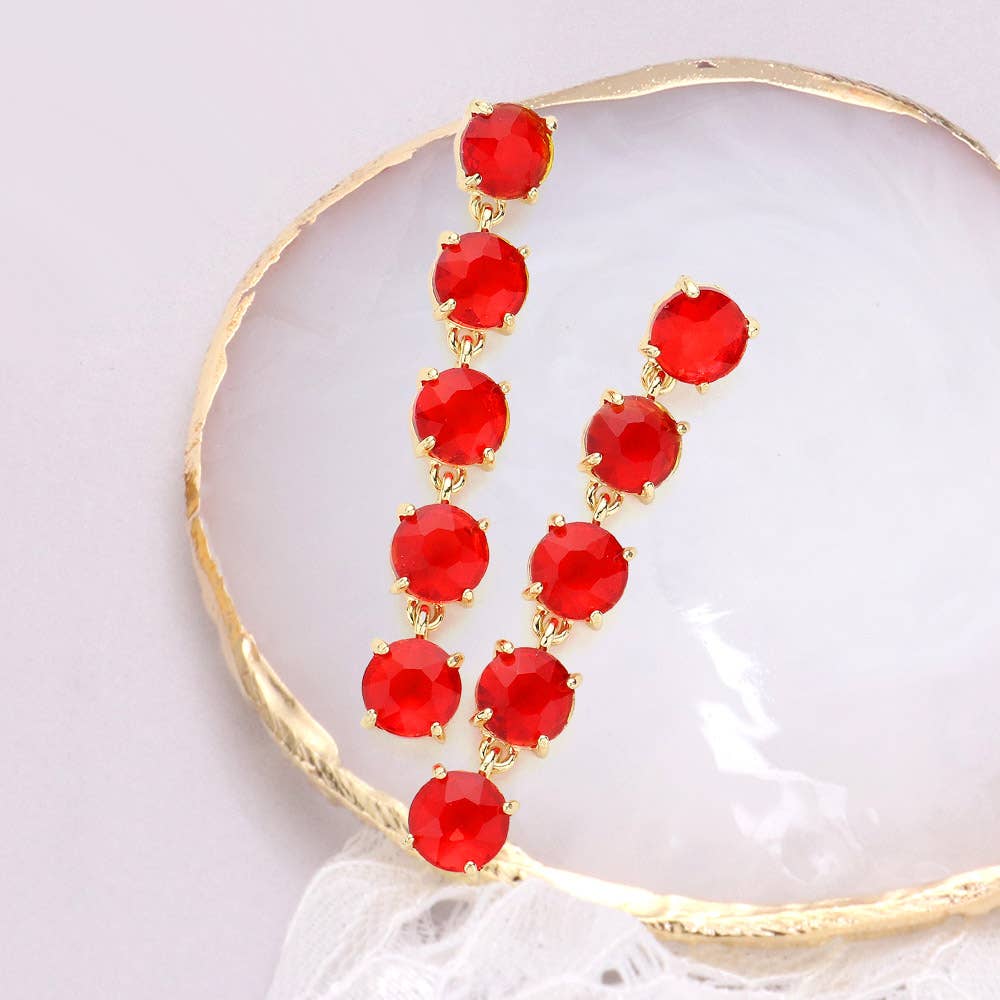 Red Round Stone Dangle Earrings