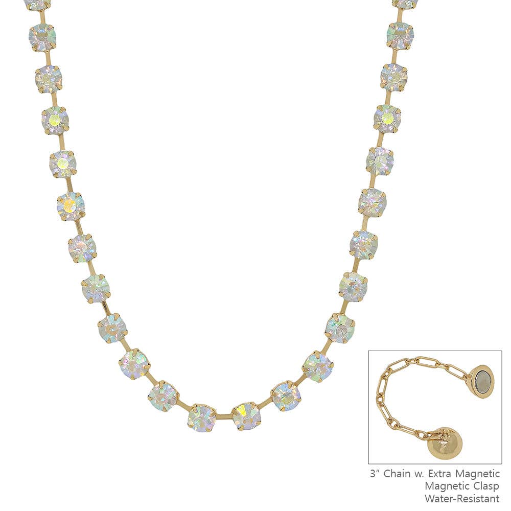 Clear Ab crystals - 8MM Stone Magnetic Closure 17" Necklace