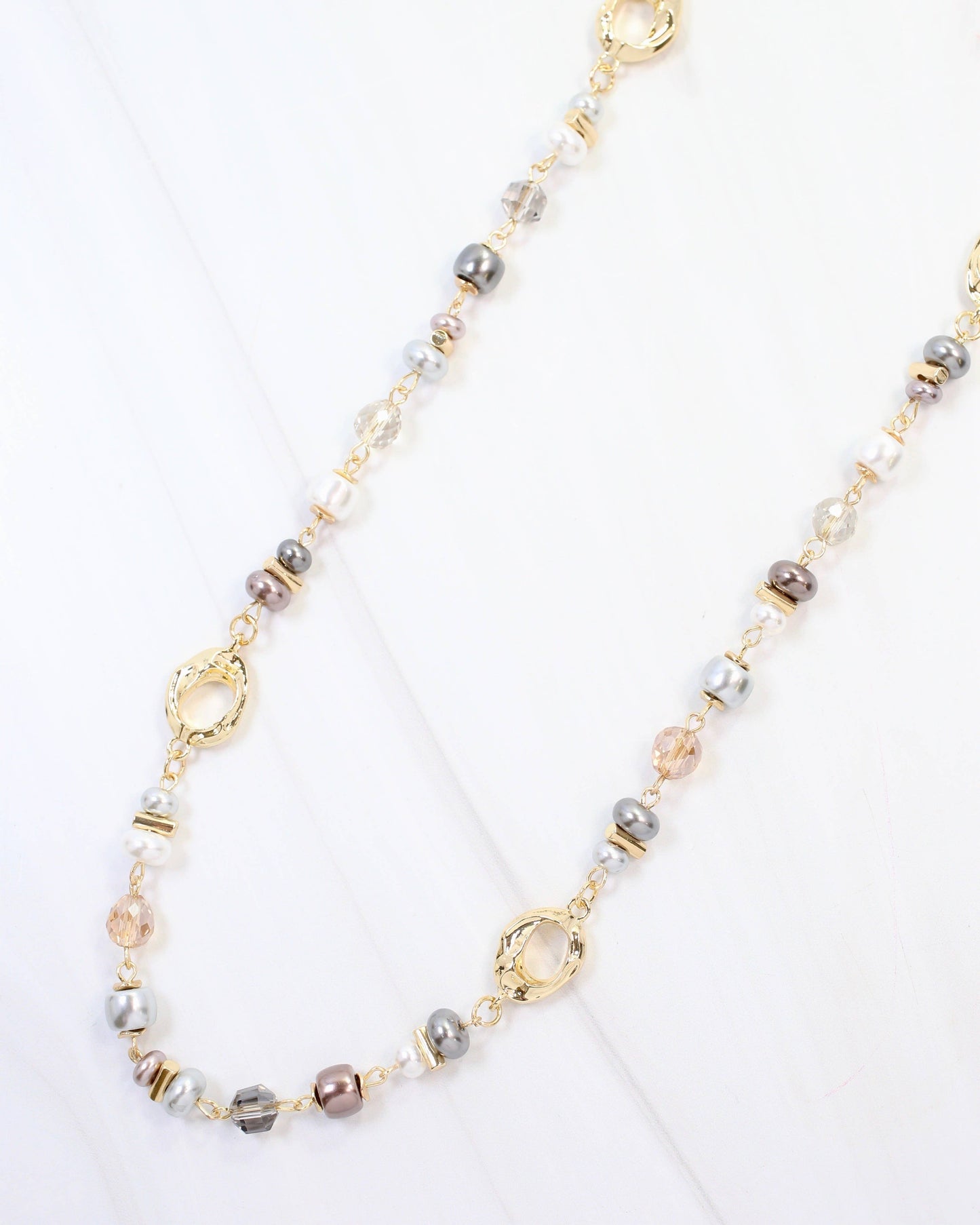 Caroline Hill - Fairbanks Long Glass Beaded Necklace Gray Multi