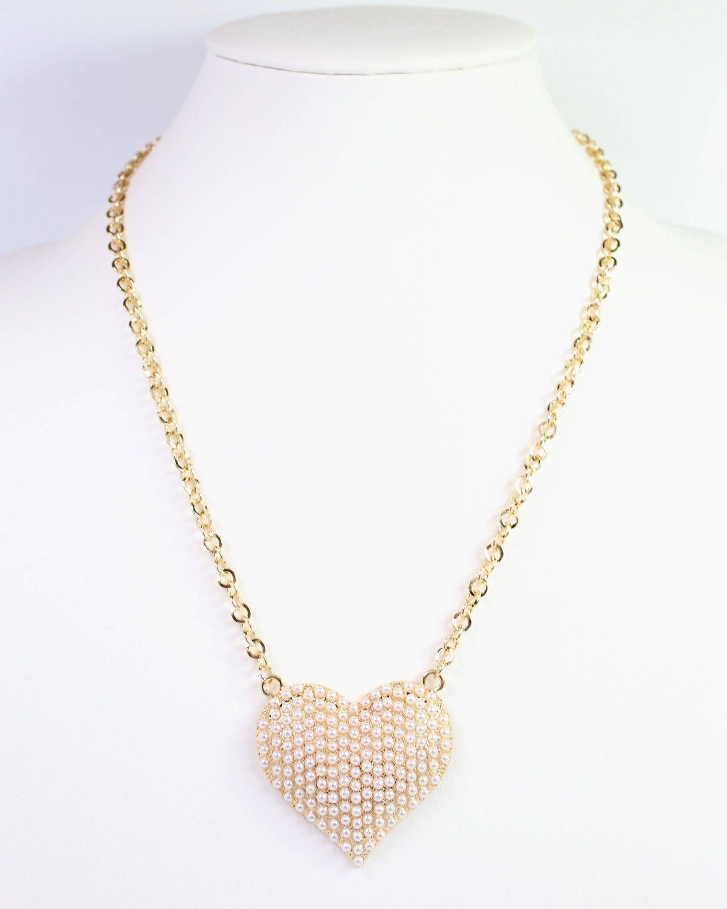 Caroline Hill - Cocos Pearl Pave Heart Necklace Gold