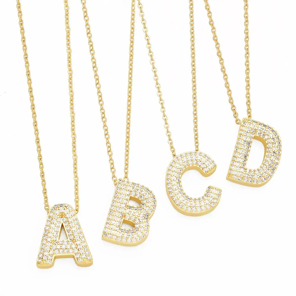 18K Gold Plated Rhinestone- Initial Necklaces