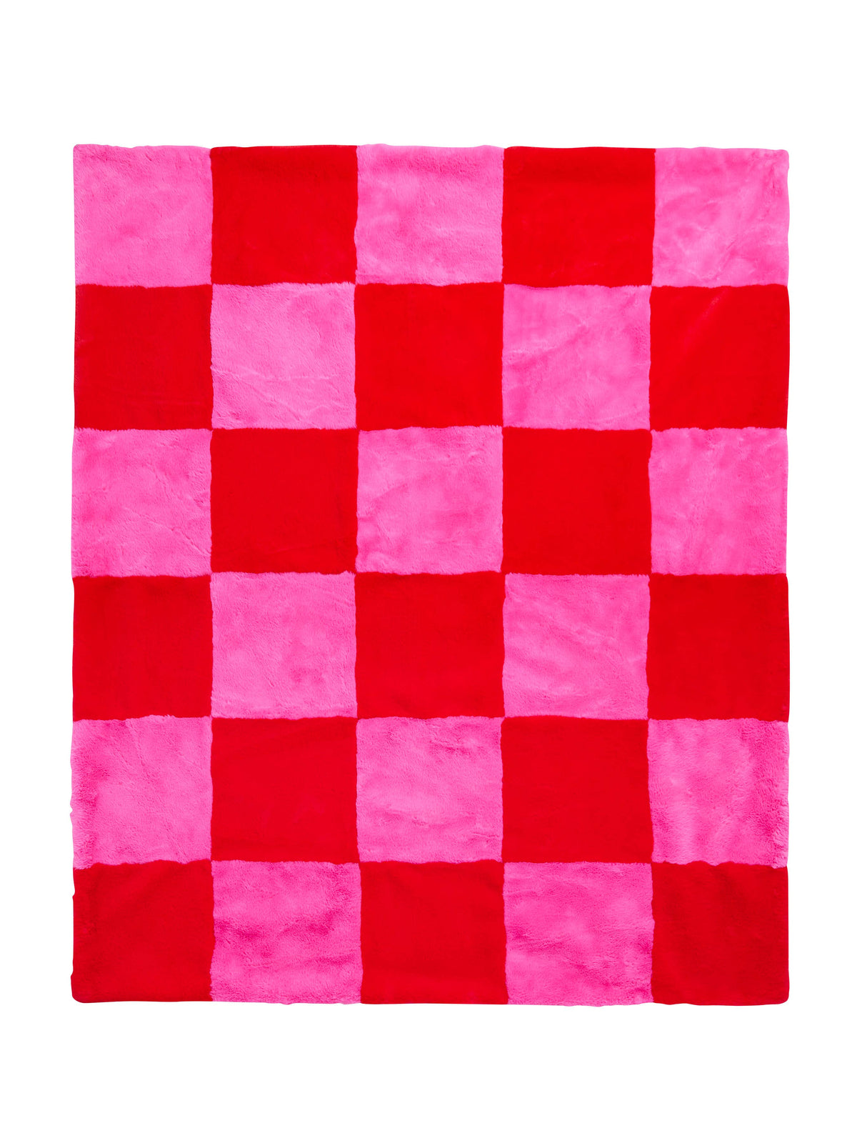 Pink Red Checketed FAUX FUR THROW