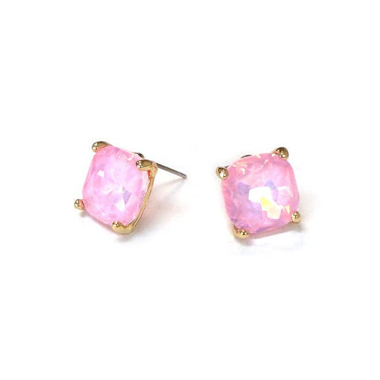 Pastel Pink 1.5" Squared Glass Crystal Stud Earring