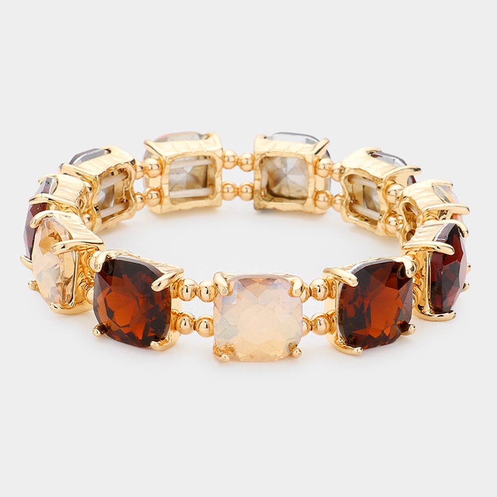 Clear -Cushion Cut Square Stone Stretch Bracelet