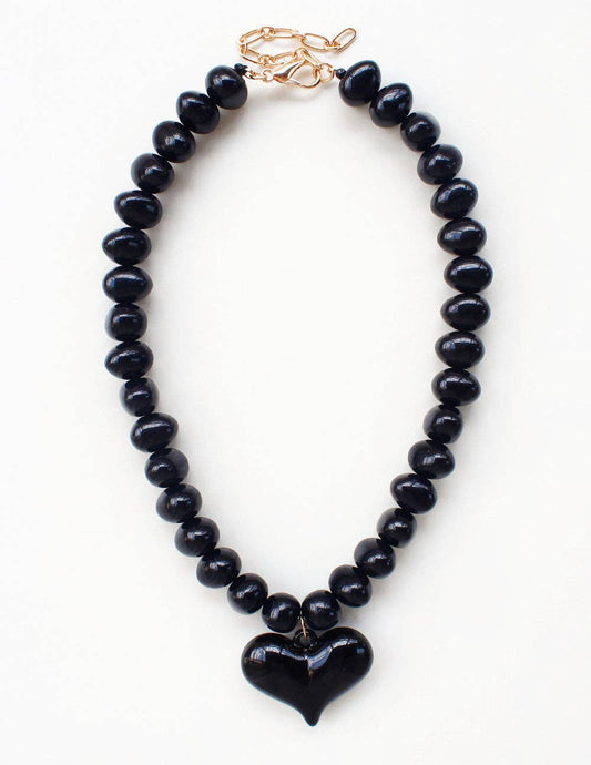 Black Beaded Heart Necklace
