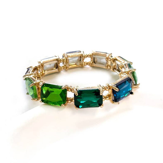 Emerald Cut Crystal Glass Bead Stretched Bracelets-2 colors