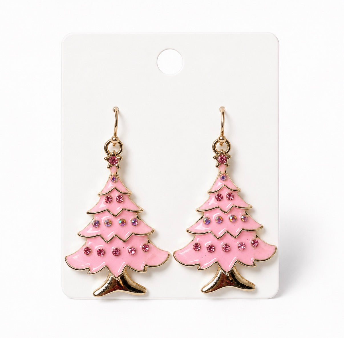 Pink Christmas Tree Earrings