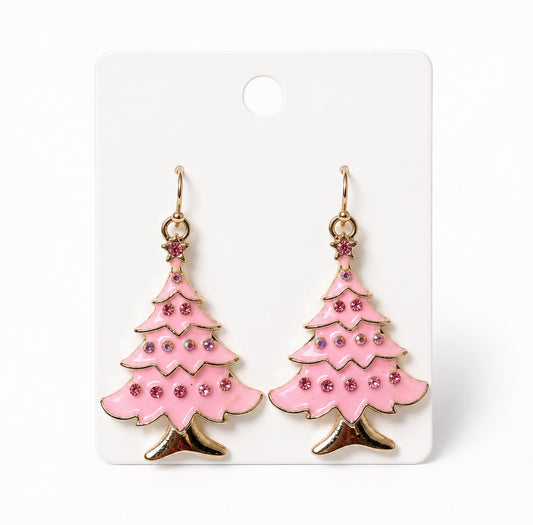 Pink Christmas Tree Earrings