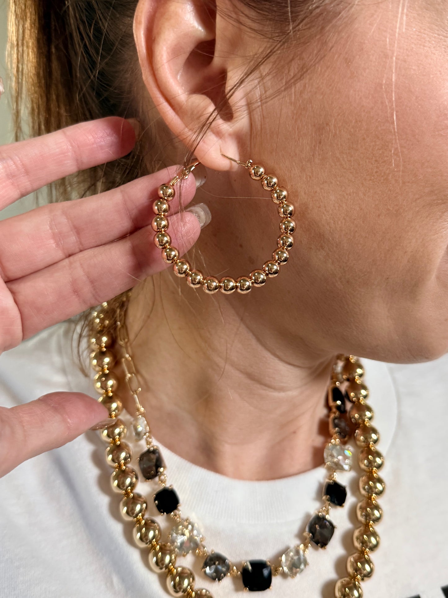 Gold Plated Beads Hoop Earrings