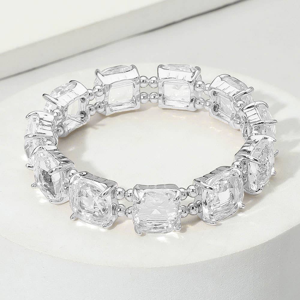 Clear -Cushion Cut Square Stone Stretch Bracelet