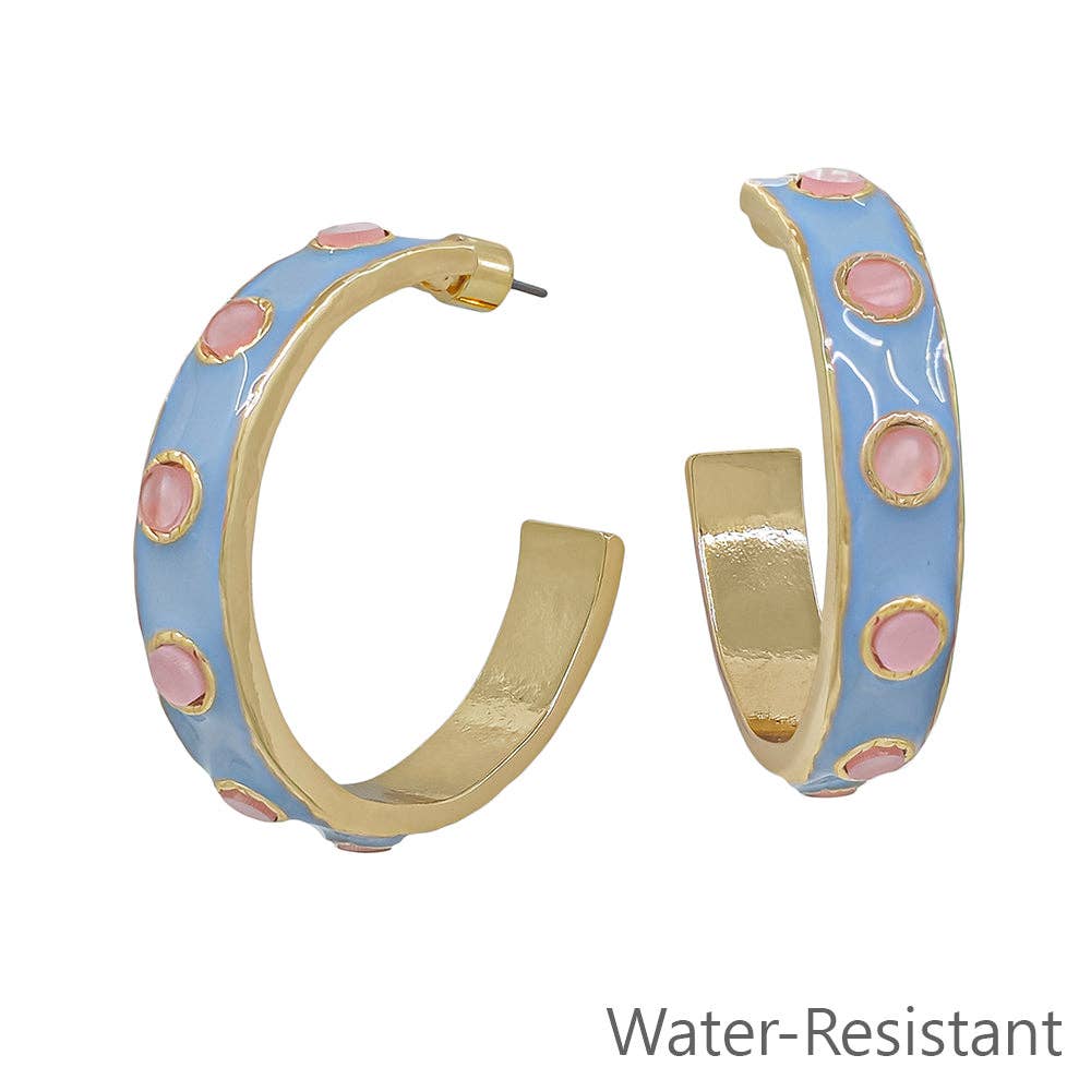 Light Blue with Blush Pink Hoop Earrings