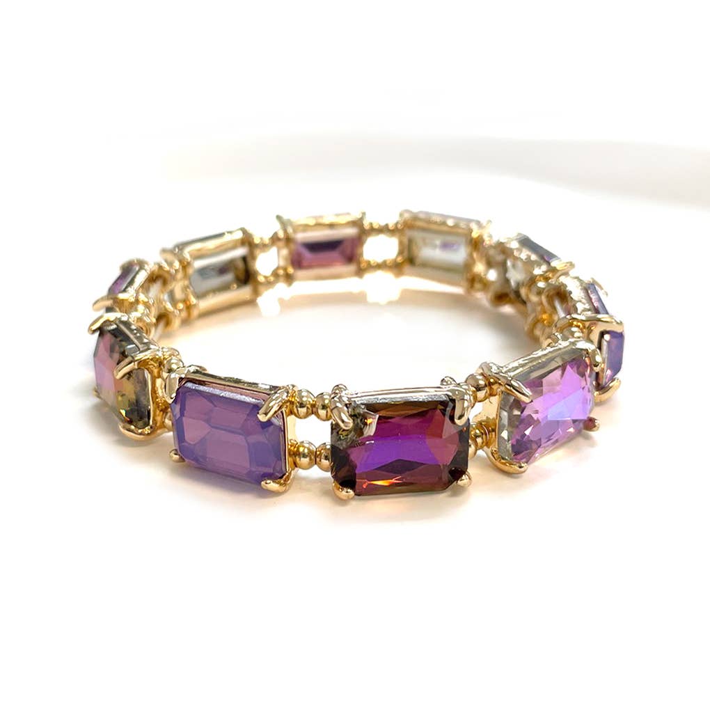 Emerald Cut Crystal Glass Bead Stretched Bracelets-2 colors