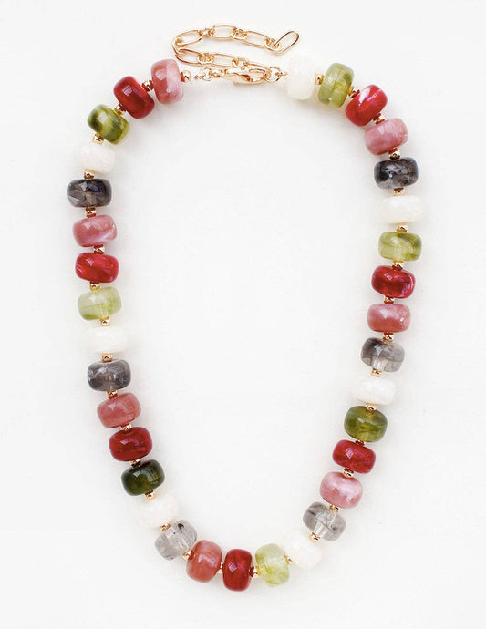 Red Green Multi Colored Beaded Necklace