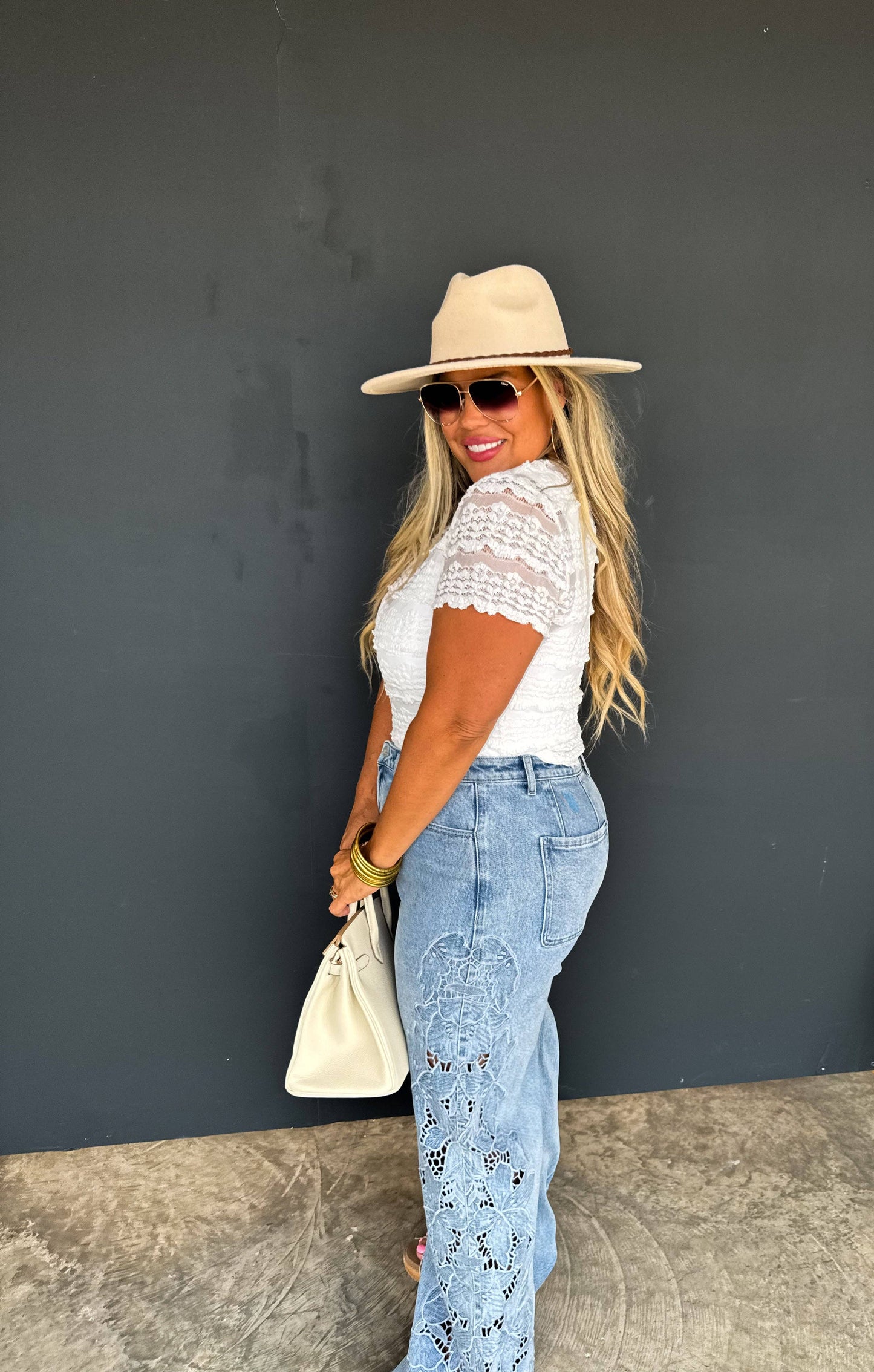 Lace Cutout WIDE LEG JEAN