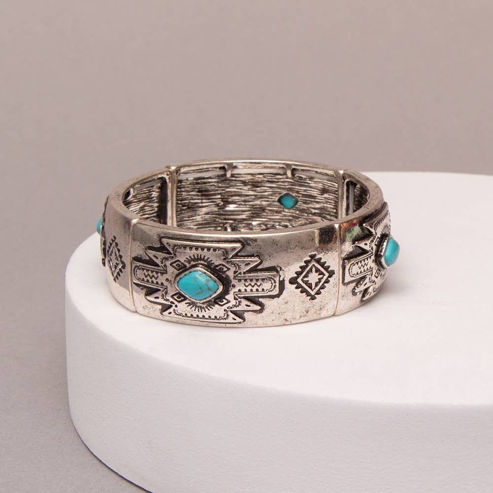 Western Stretch Bracelet With Aztec Turquoise Stone