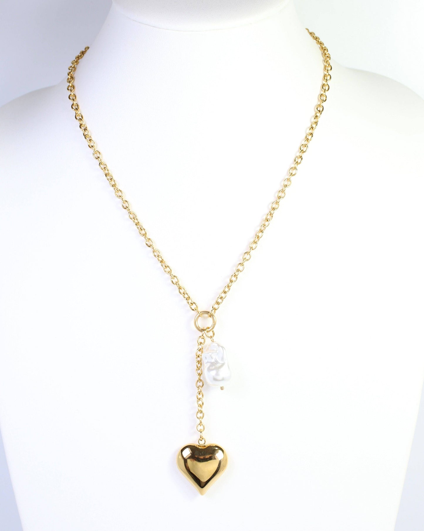 Caroline Hill - Darla Heart and Pearl Y Necklace WP Gold