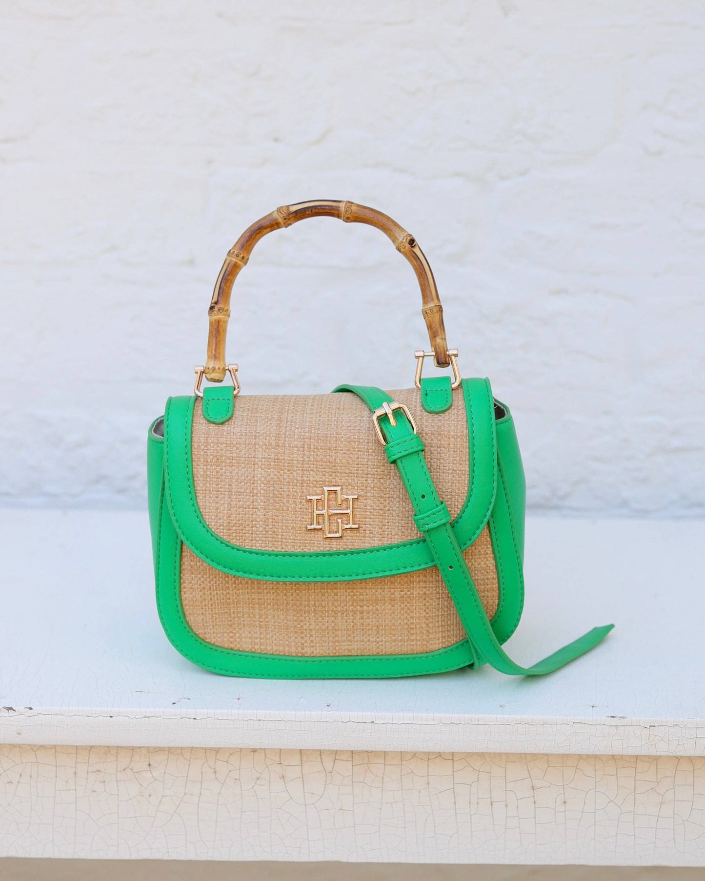 Caroline Hill - Jessica Handbag Natural Kelly Green