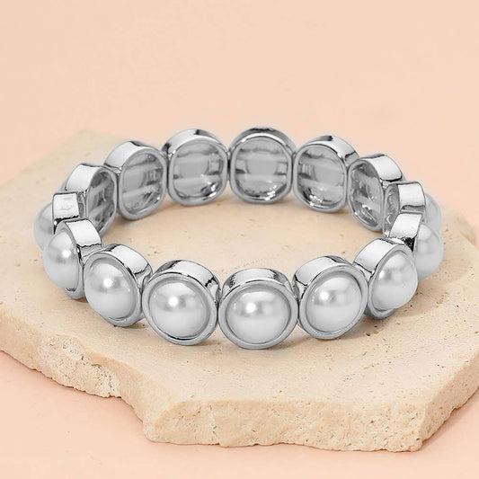 Silver Bracelet w/ Faceted Pearls